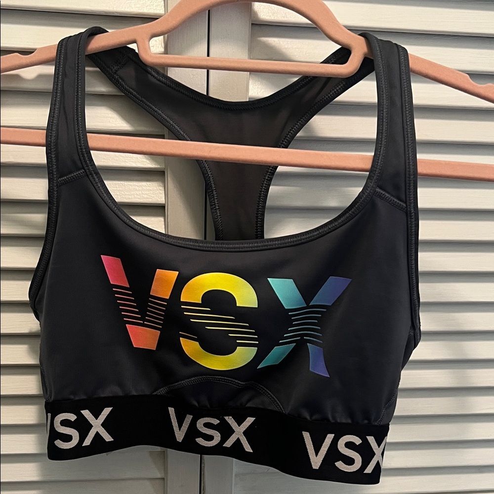 #1145**Victoria's Secret Black Sports Bra with Multicolor VSX Logo - Picture 1 of 3